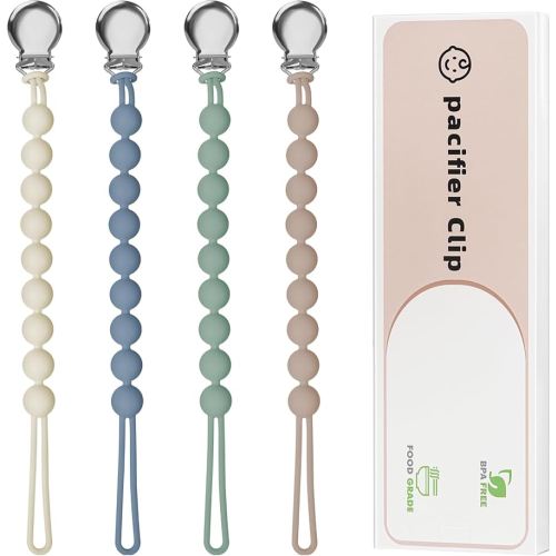 Pacifier Clips for Baby Boy- Loviomad Silicone Paci Clip for Philips Avent Soothie Binky Holder, Baby Newborn Essentials Shower Birthday Gift Round(4-Pack)