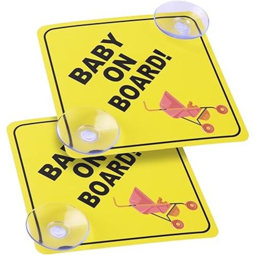 Cobee Baby on Board Car Signs, 2 Pcs 5"x5" Safety Signs with Double Suction Cups, Reusable Durable Baby in Car Sticker Decal (Style-B)