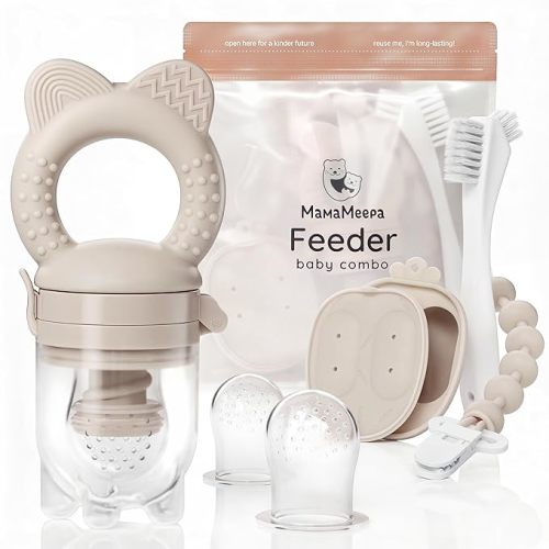 Baby Fruit Feeder & Popsicle Molds Set – Baby Food Feeder Nibbler, Breastmilk Popsicle Molds, Grip Handle, Safety Strap & Cleaning Brush – Feeding Essentials 6–12 Months – Grey