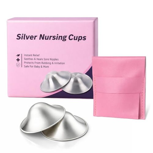 999 Pure Silver Nursing Cups for Breastfeeding – Silver Nipple Covers Breastfeeding Moms Use, Silver Nipple Shield & Nursing Cups for Sore, Sensitive Nipples, Reusable Silver Cups Breastfeeding Care