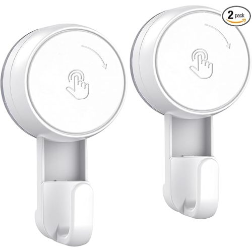 LUXEAR Heavy Duty Waterproof Shower Hooks 2 Pack - Suction Hook, No Drill Damage-Free Removable Reusable Wall Hooks for Bathroom Kitchen Towel Bathrobe Loofah Shower Hooks (Max Load 11LB/5KG)