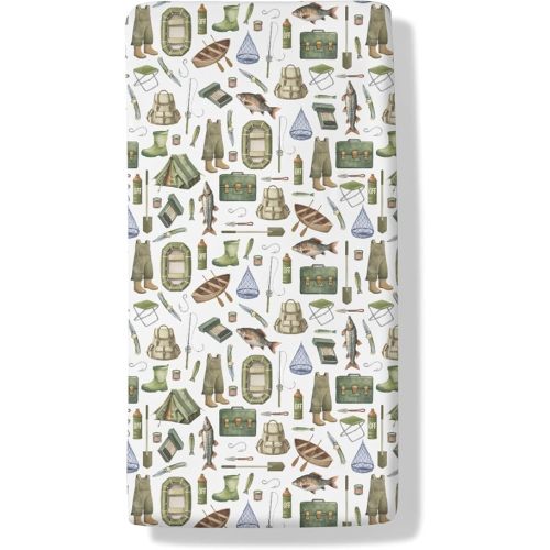 Watercolor Fishing Baby Crib Sheets Summer Travel Camping Adventure Outdoors Toddler Bedding Bed Sheets Fishing Lovers Gift Fitted Crib Mattress Cover Fits Standard Crib Mattress 28x52 in