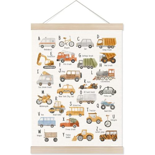 Welshower Transport Alphabet Nursery Poster Hanger Frame, Transport Alphabet Educational Wall Art Prints Decor for Classroom Toddler Kids Nursery Bedroom Playroom Framed, 12x16 Inch