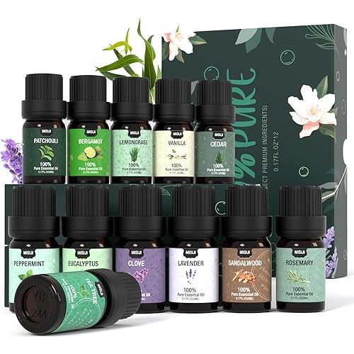 Essential Oils Set Top 12 Aromatherapy-Essential Oils for Diffuser for Home,Air Freshening Diffuser Oils Scents for Aromatherapy,Laundry,Candle&Soap Making,Humidifiers 12 X 5ML