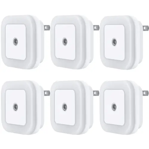 Uigos LED Night Light Lamp with Smart Sensor Dusk to Dawn Sensor, Daylight White, 0.5W Plug-in, 6-Pack