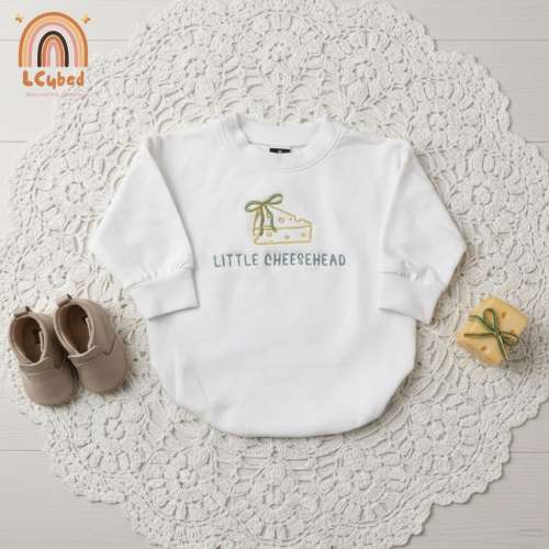 Embroidered Coquette Bow Little Cheesehead Baby Romper, Cute Little Cheese Bodysuit, Funny Lil Cheese Football Toddler, Baby Shower Gift