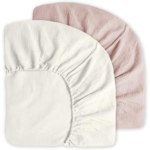 Little Grape Land 2PK Muslin Crib Sheets Fitted for Boys Girls,Warm Hue