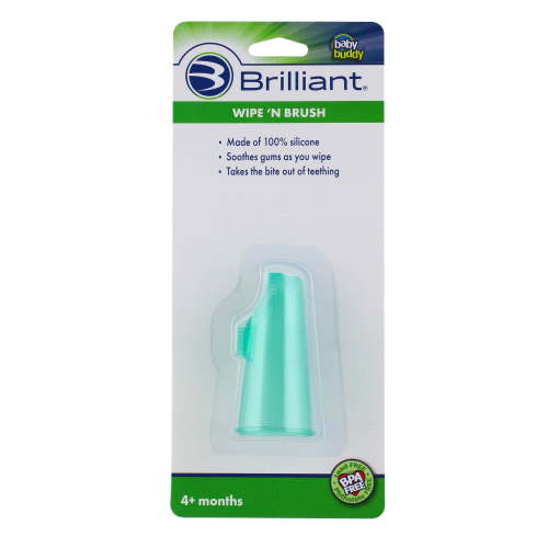 Baby Buddy Brilliant Wipe N Brush Soft Silicone Toothbrush & Dental Wipe Assistant for Infants Green