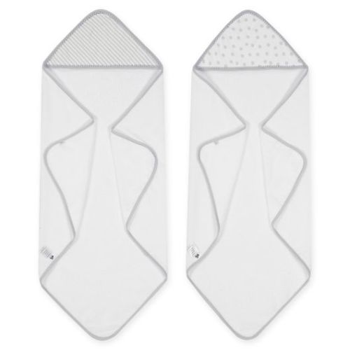Just Born® Pom Pom 2-Pack Hooded Towels in Grey/White