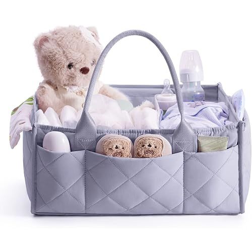 CEI-CEI Baby Diaper Caddy Organizer with Removable Dividers, Large Portable Nursery Storage Basket for Newborn Essentials, Changing Table and Car Organizer, Gift for Baby Shower
