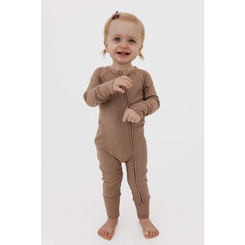 Madison Brown Ribbed Zipper Romper