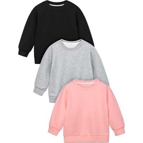 Cooraby 3 Pack Baby and Toddler Girls' Sweatshirt Girl No Cap Crew-Neck Sweatshirt Long Sleeve Pullover Shirt