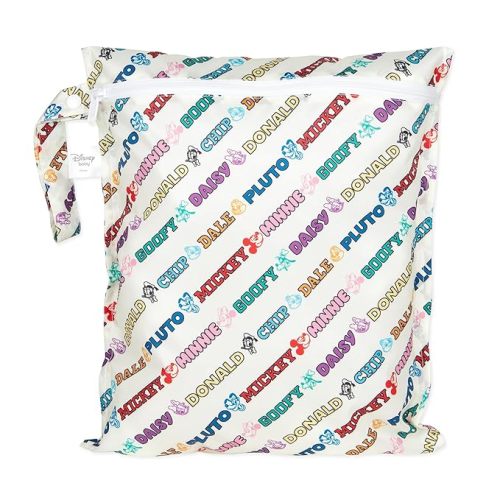Bumkins Disney Waterproof Wet Bag for Baby, Travel, Swim Suit, Cloth Diaper, Pump Parts, Pool, Beach, Gym Clothes, Toiletry, Hook to Stroller, Daycare, Zipper Reusable Wetdry, Mickey and Friends White
