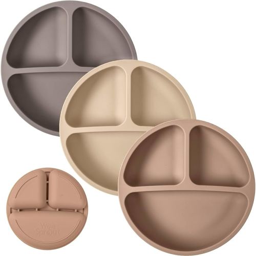 WeeSprout Silicone Plates for Babies & Toddlers (3 Pack) 100% Food-Grade Dishes for Self Feeding, Divided Design & Raised Edges for Picky Eaters, Dishwasher & Microwave Safe Weaning Supplies