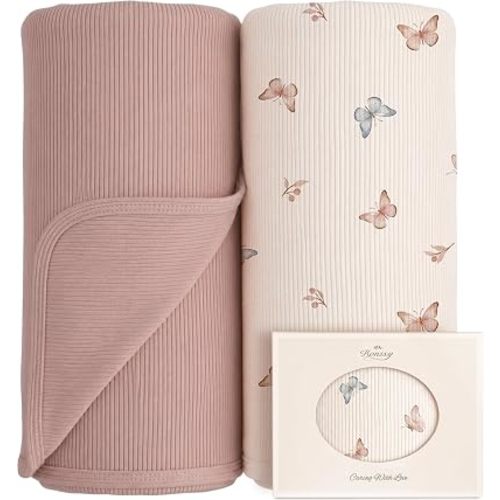 Konssy 2 Pack Ribbed Knit Swaddle Blankets for Baby Boys & Girls, 33"x42"
