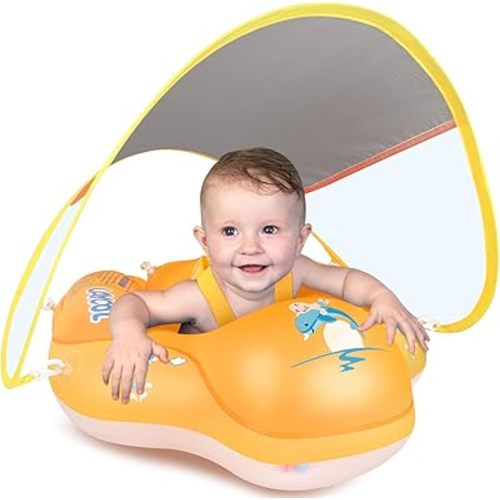 LAYCOL Baby Swimming Float Inflatable Baby Pool Float Ring with Sun Protection Canopy,add Tail no flip Over for Age of 3-36 Months
