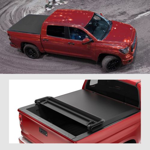 5.5ft Soft Quad Fold Truck Bed Tonneau Cover for 2014-2021 Toyota Tundra (Excl.Trail) with Deck Rail System