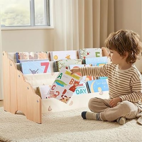 Toddlers Bookshelf 100% Solid Pine Wood Montessori Nursery Bookcase