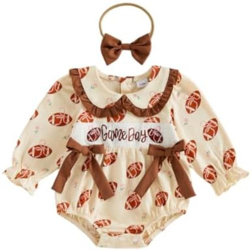 Kavousa Newborn Infant Baby Girl Football Outfit Long Sleeve Bubble Romper