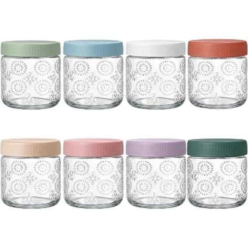 8 pack 16 oz Overnight Oats Containers with Lids, Glass Food Storage Container, Salad Jars, Mason Jars for Overnight Oats, Yogurt, Oatmeal, Salad, Coffee, Spices