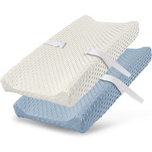 Plush Dot Changing Pad Covers for Infant Newborn Baby Boys or Girls Unisex, Soft Changing Table Sheets Wipeable Diaper Changing Pad Covers (Pristine and Blue)