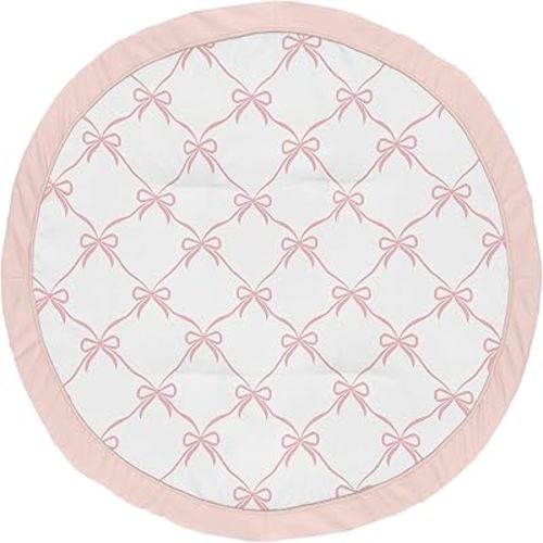 Sweet Jojo Designs Baby Play Mat (Pink Bows) for Girls, Infant, Toddler Tummy Time Activity Floor Playmat (Blush and White Bow for The Ballerina, Ballet Dancer, Princess Collection)