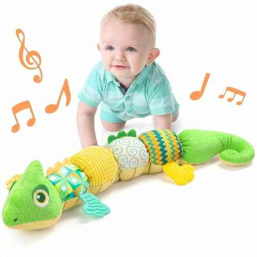 Baby Toys Musical Dinosaur,Infant Stuffed Animal Toys with Crinkle and Rattles,Soft Sensory Toys with Textures for Tummy Time Newborn Boys Girls 0 3 6 12 Months(Green)