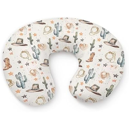 Western Cactus Hats Stars Pattern Nursing Pillow Cover, Unisex Removable Breastfeeding Pillowcase Slipcover for Baby Girls Boys Newborns Toddlers, Cover Only