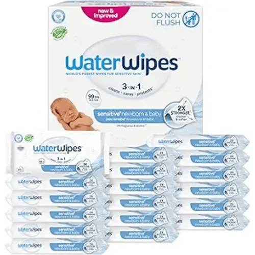 WaterWipes Sensitive+ Newborn & Baby Wipes, 3-In-1 Cleans, Cares, Protects, 99.9% Water, Unscented & Hypoallergenic, 1080 Count (18 Packs)