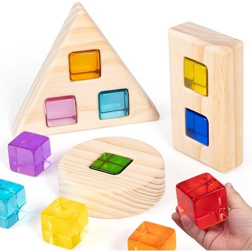 Woodtoe Large Rainbow Gem Blocks, 16 PCS Stacking Blocks for Toddlers 1-3