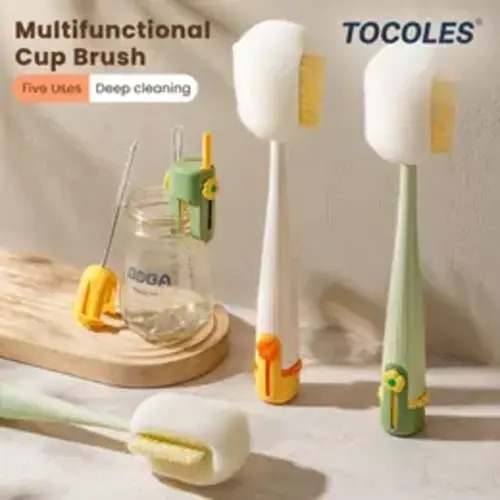 5-in-1 Bottle & Straw Cleaning Brush – Multifunctional Tool for Bottles, Cups, Straws (Cream White/Jasmine Green)-suhui - TikTok Shop