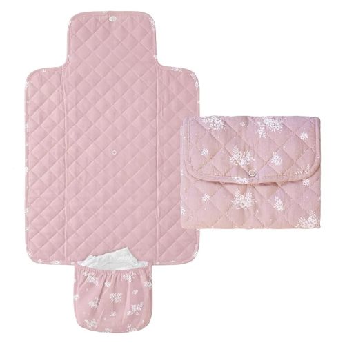 Portable Diaper Changing Pad - Waterproof Travel Baby Changing Mat - Foldable Compact Diaper Change Pad - Lightweight On The Go Change Station for Newborn Infant (Antique Rose)