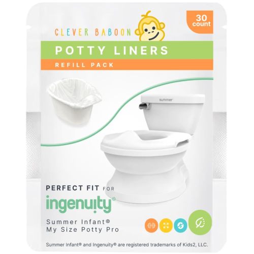 Potty Liners Compatible with Summer Infant My Potty Pro - 30 Count - Strong, Leak-Proof, Baby-Safe, Perfect Fit - Clever Baboon