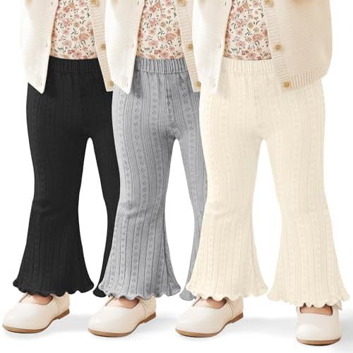 3 Pack Baby Girls Flare Pants Soft Ruffle Trousers Toddler Solid Bell Bottoms Infant Girls Lightweight Leggings