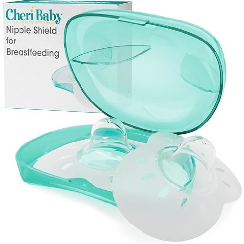 CheriBaby Nipple Shield, Contact Nipple Shield for Breastfeeding with Difficulty Sucking or Flat or Inverted Nipples, 1 Pair with Carrying Case, 100% Food Grade Silicone, BPA/BPS Free, 20mm