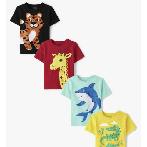 The Children's Place Baby Boys and Toddler Dinos,Animals,Cars Short Sleeve Graphic T-Shirts,4 Pack