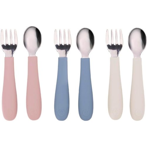 Amazon.com: WeeSprout Toddler Utensils, 3 Forks & 3 Spoons, 18/8 Stainless Steel & Food Grade Silicone, Thick Easy-Grip Handles, Perfect Length For New Self Feeders, Gentle On Gums & Teeth, Dishwasher Safe : Baby