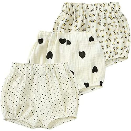 MYGBCPJS Baby Girls Boys 3 Pack Cotton Linen Blend Cute Bloomer Shorts Loose Harem Shorts