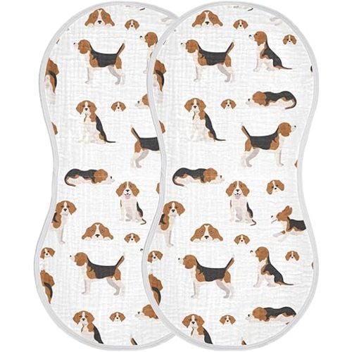 Muslin Burp Cloths for Baby Boys and Girls - 2-Pack Ultra Absorbent Beagle Dog Muslin Washcloths, Newborn Towel, Milk Spit Up Rags, Burp Cloth Bibs for Unisex, 22 x 11 Inch
