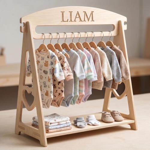 Wooden Baby Clothes Rack | A-Frame Nursery Organizer, Birch Plywood Stand