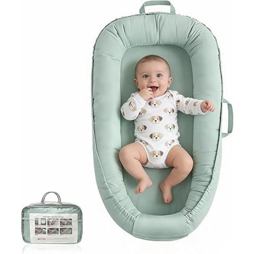 Baby Lounger - Infant Lounger for Newborn 0-24 Months, Pure Cotton Breathable Baby Nest Lounger, Newborn Essentials for Baby Boys & Girls, Portable Baby Lounger for Home and Travel