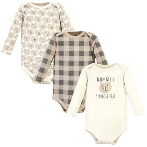Hudson Baby Cotton Long-Sleeve Bodysuits, Snuggle Bear, 0-3 Months