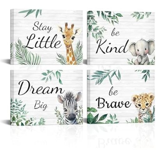 Artmyharbor 4 Pieces Safari Animal Nursery Wall Art