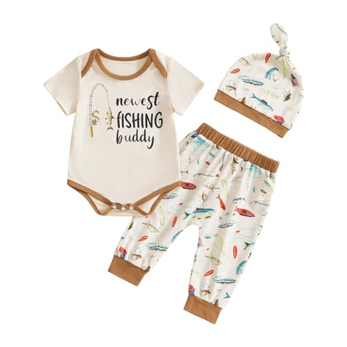 Amnnchya Newborn Baby Boy Clothes Fishing Short Sleeve Romper Shirt Tops Pants Summer Spring Outfits Cute Hat Set