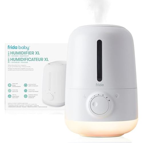 Frida Baby 3-in-1 XL Top Fill Humidifier for Bedroom, Cold & Flu Relief, 6L Tank Cool Mist Humidifier for Large Rooms + Diffuser, Nightlight, Auto Shut-Off, Quiet, Carry Handle, Essential Oil Diffuser