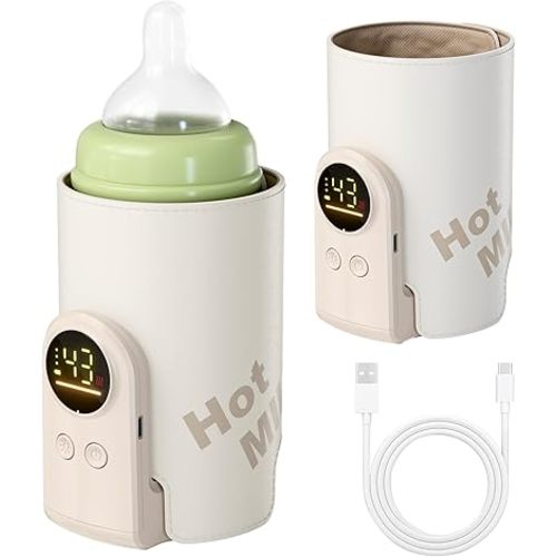 Portable Bottle Warmer for Travel, Rapid Warming with Battery-Powered Temperature Display, Waterless Milk Warming for Comfortable Baby Feeding On The Go