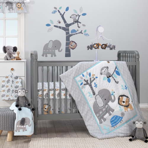 Free Shipping! Bedtime Originals Jungle Fun 3-Piece Crib Bedding Set with Elephant Lion Monkey and Safari Animals