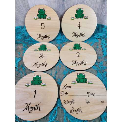 Wood Frog Baby Milestone Markers, Newborn Photo Prop