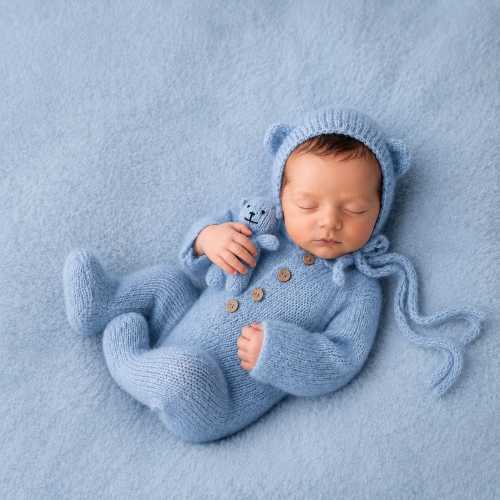 Newborn Knit Photography Outfit Baby Romper with Bear Hat Newborn Photo Prop ,Infant Costume