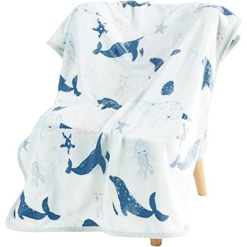 TILLYOU Toddler Flannel Blanket - Warm and Cozy Baby Blanket for Boys and Girls, Smooth and Creamy Blanket, Cute and Lightweight, 40×50 inches, Whale